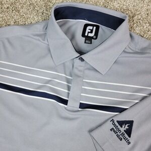 FootJoy Mens Medium Gray Striped Performance Stretch Golf Polo Short Sleeve